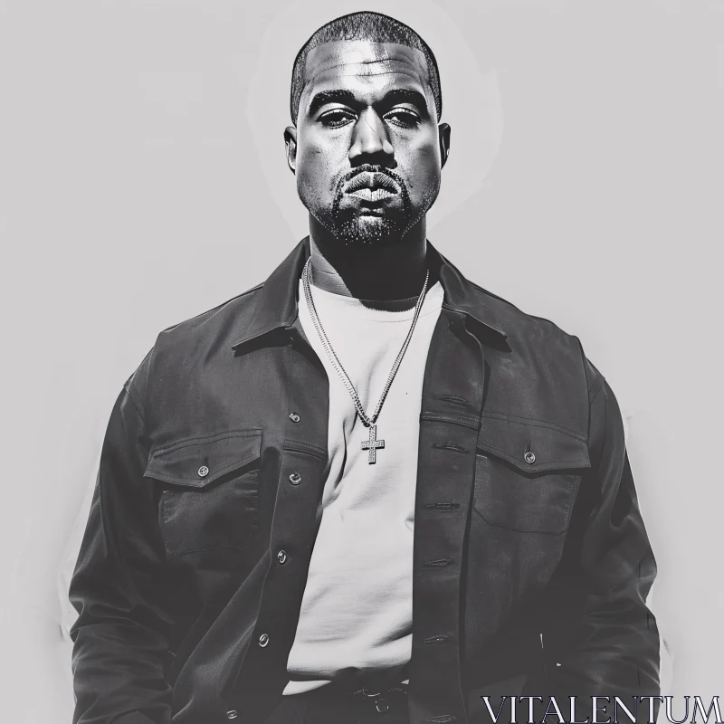 AI ART Black and White Kanye West Portrait