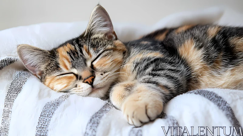 Sleeping Kitten in Cozy Blanket AI Image