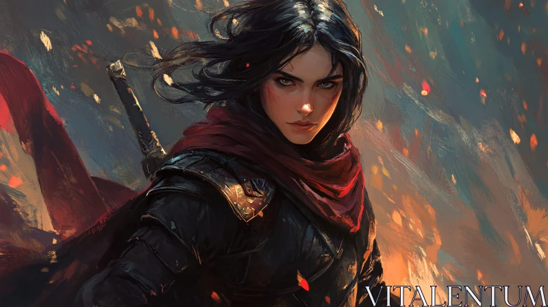 AI ART Strong Female Warrior in Dark Armor