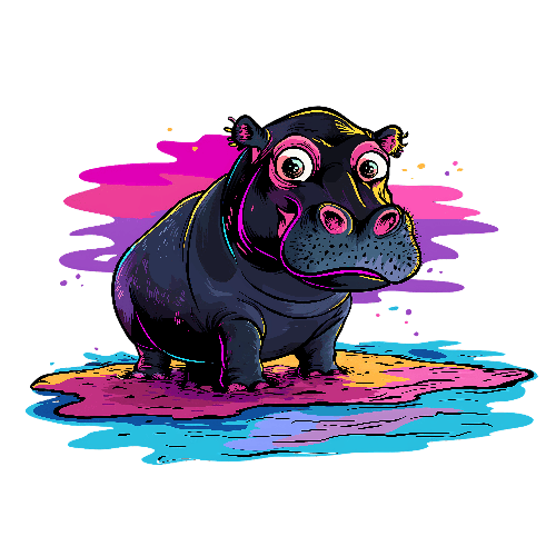 Cartoon Hippopotamus Vector Illustration for Merchandise