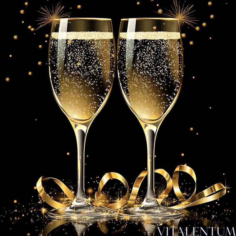 Golden Champagne Flutes with Ribbon AI Image