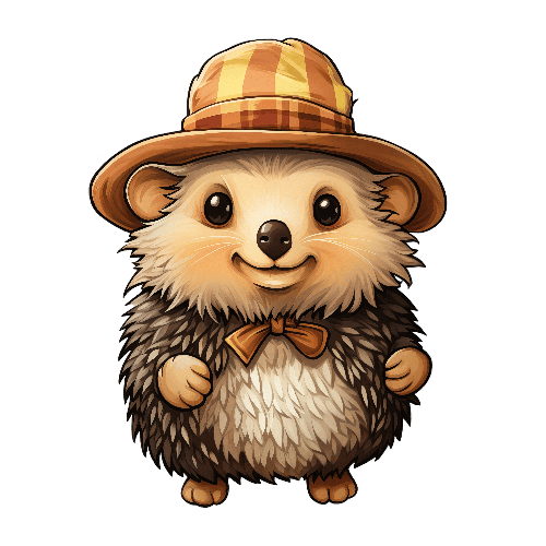 Charming Cartoon Hedgehog with Hat and Bow Tie POD Design