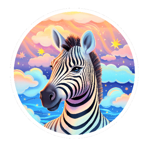 Charming Cartoon Zebra with Sunset Sky Illustration POD Design