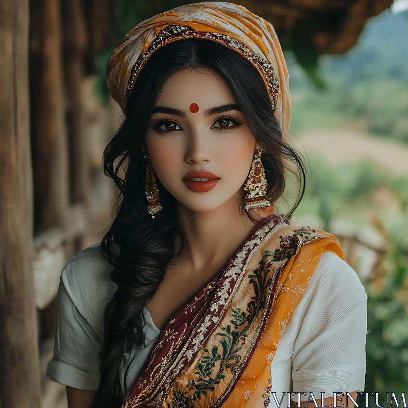 Serene Woman with Golden Earrings AI Image