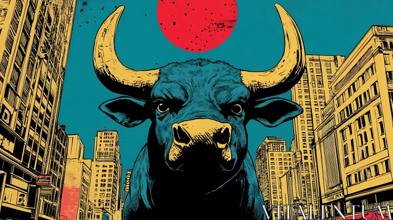 Bull in the Cityscape Illustration AI Image