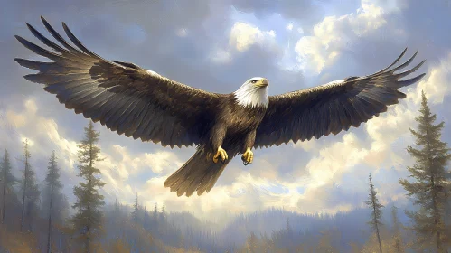 Eagle in Flight over Trees