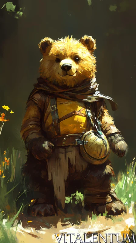 Adventurous Forest Bear in Leather Garb AI Image