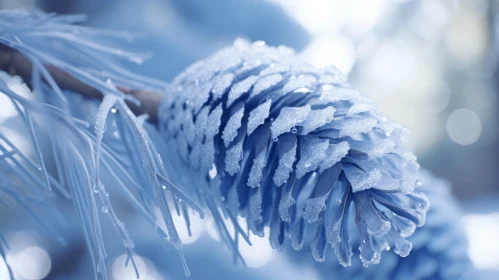 Ethereal Winter Scene: Frost-coated Pine Cones