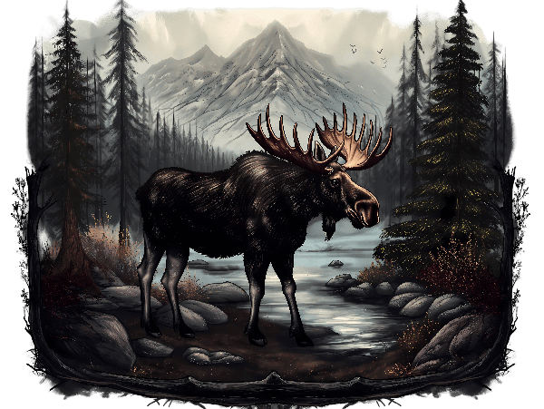 POD Design Moose in Tranquil Nature Setting