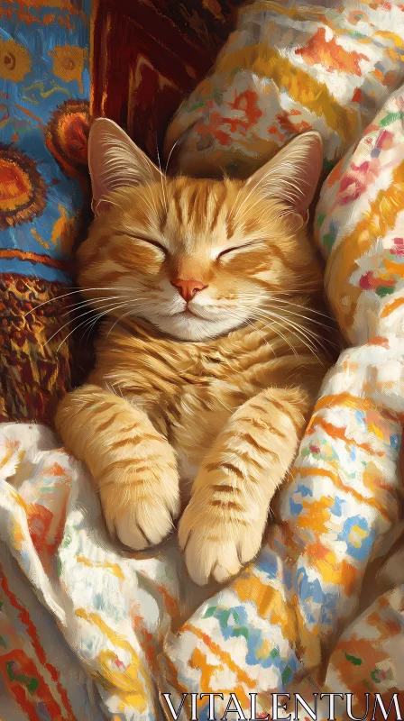 AI ART Peaceful Cat Wrapped in a Blanket