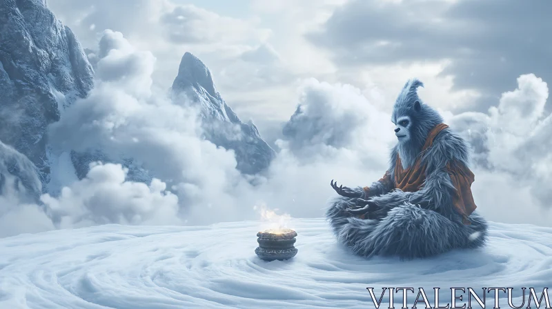 AI ART Snowy Mountain Meditation with Yeti