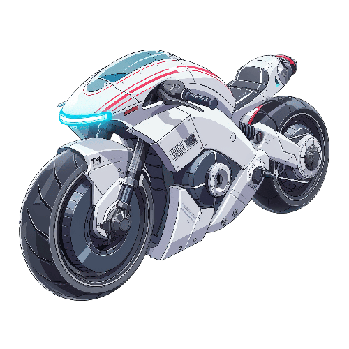 Futuristic Three-Wheeled Motorcycle in Cartoon Style