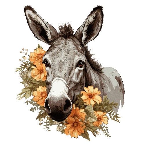 POD Design Gentle Donkey with Floral Wreath Illustration