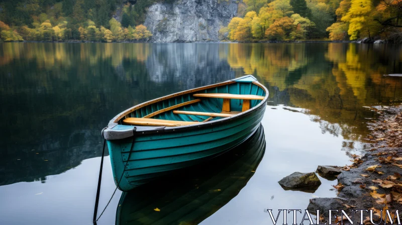 Green Boat on Water - A Masterpiece of Norwegian Nature AI Image