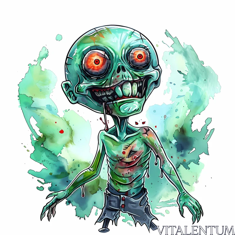Green Zombie Cartoon Illustration AI Image