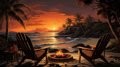 Peaceful Seascape with Rockers and Fire Pit Artwork