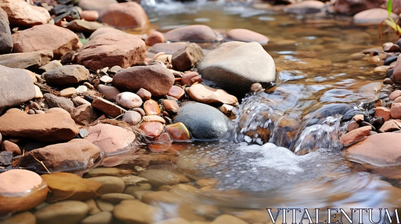 Serene Water Stream Amid Rocks - A Spiritual Outdoor Scene AI Image