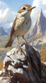 Bird Perched in Mountainous Landscape