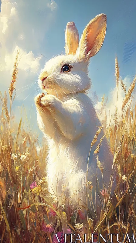 Cute Rabbit in a Flower Field AI Image