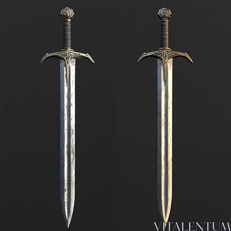 AI ART Ornate Medieval Swords on Dark Background