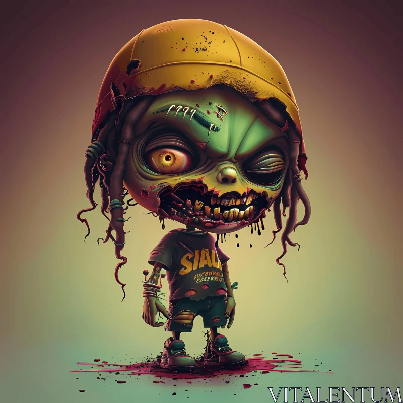 3D Rendered Cartoon Zombie in a Pool of Blood AI Image