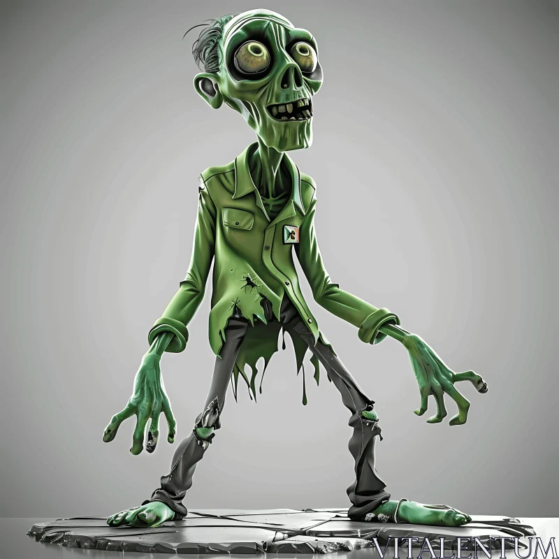 3D Rendered Cartoon Zombie on Concrete Slab AI Image