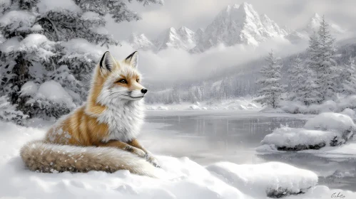 Fox Resting in Winter Wonderland
