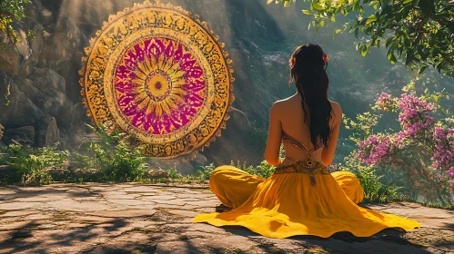 Serene Meditation Scene with Ornate Mandala