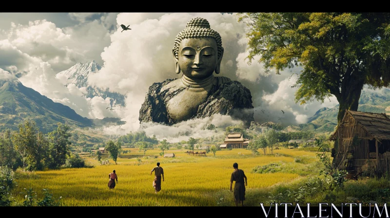 Giant Buddha in Peaceful Landscape AI Image