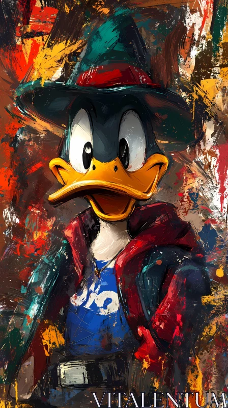 Vivid Duck Portrait in Brushstroke Style AI Image