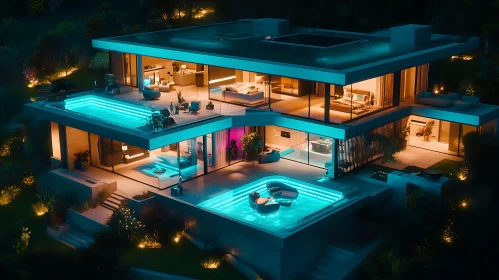 Night View of a Opulent Modern House