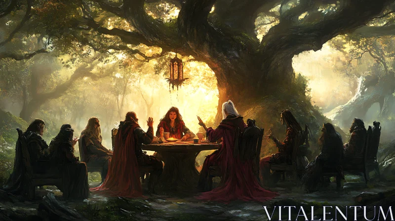 AI ART Mystic Gathering Beneath the Elderwood