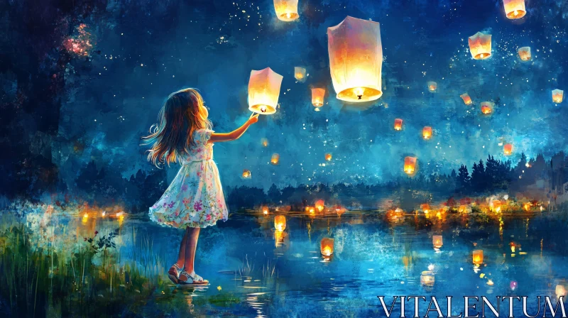 Night Sky Lanterns AI Image