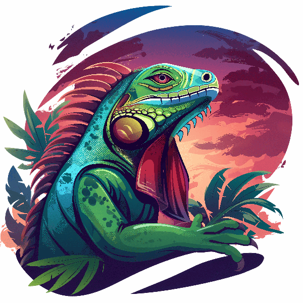 Vibrant Iguana at Sunset T-Shirt Design POD Design