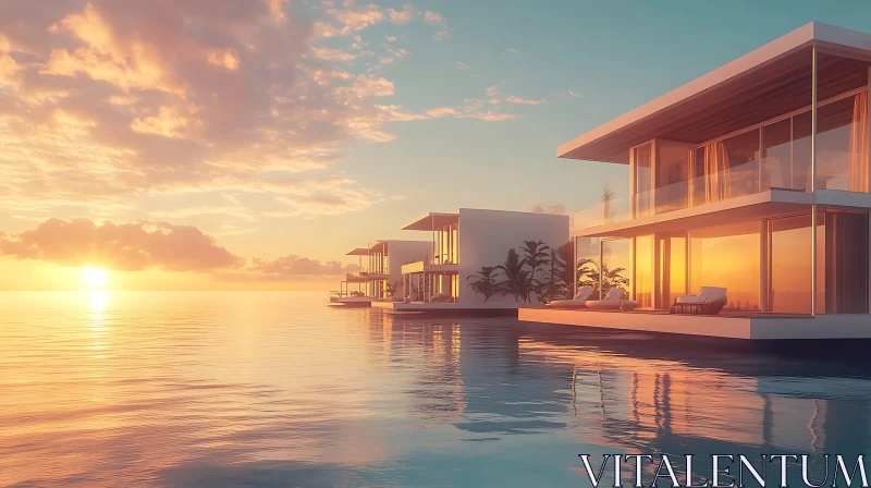 AI ART Sunset View Over Oceanfront Modern Homes