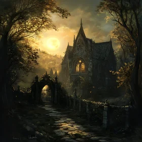 Gothic Building Under Moonlight