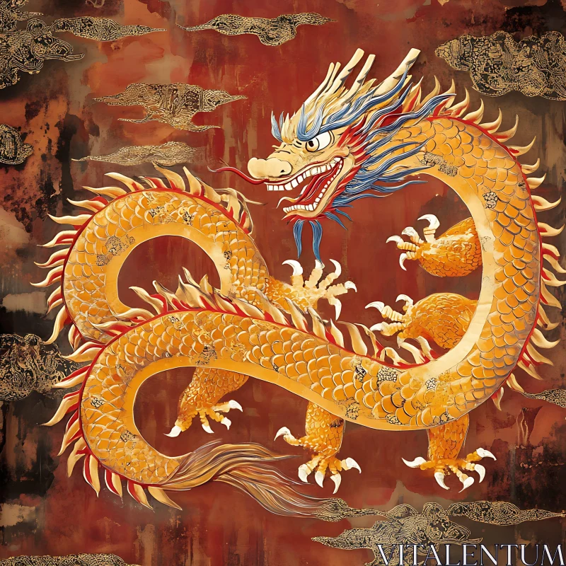 AI ART Crimson Sky Dragon: Ancient Art Print