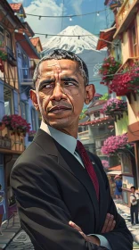 Artistic Portrayal of Barack Obama in Colorful Street