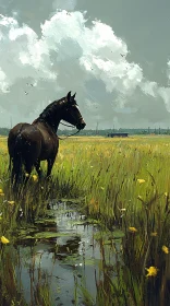Tranquil Horse in Picturesque Meadow