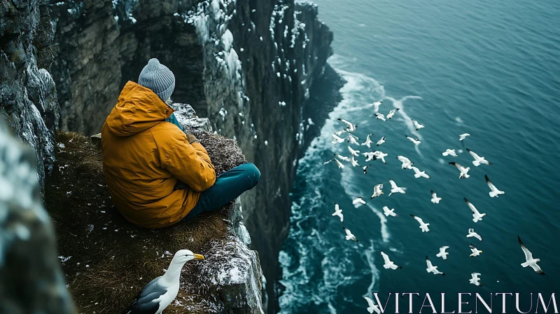 Seaside Cliff Meditation with Birds AI Image