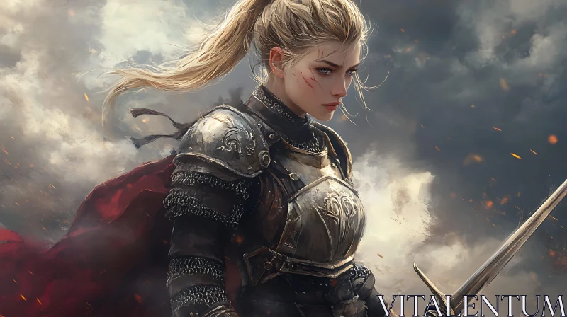 AI ART Armored Woman Warrior with Sword