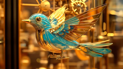 Turquoise and Gold Bird Decoration