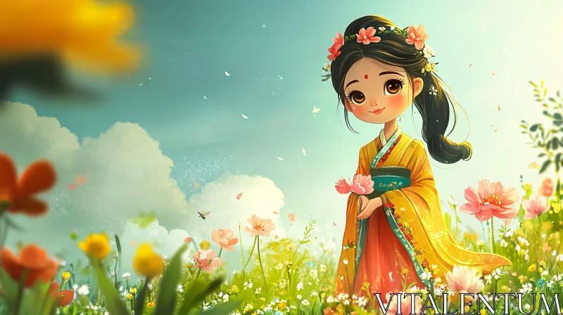 AI ART Floral Meadow Girl Artwork