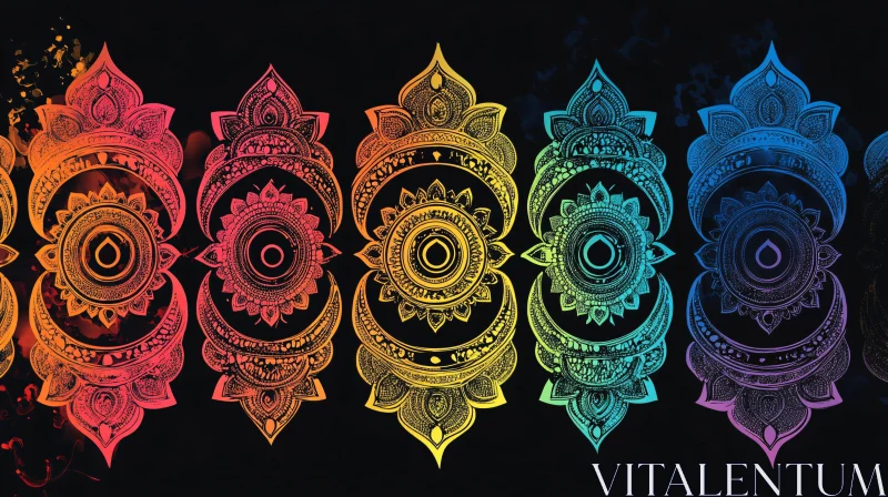 AI ART Rainbow Mandala Ornaments on Black