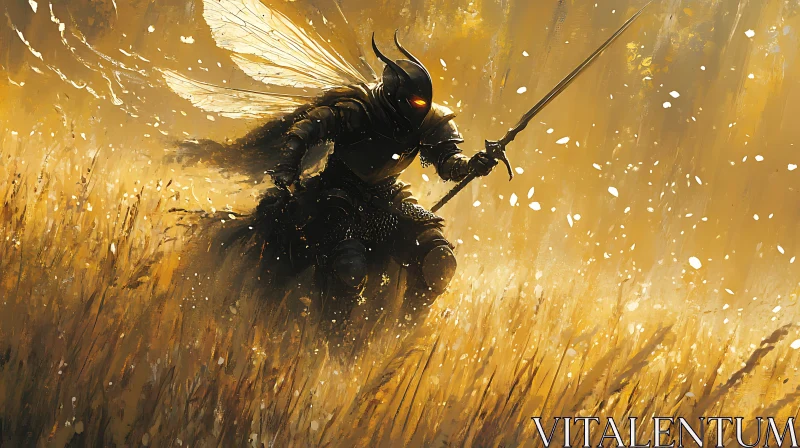 AI ART Armored Warrior with Wings Painting