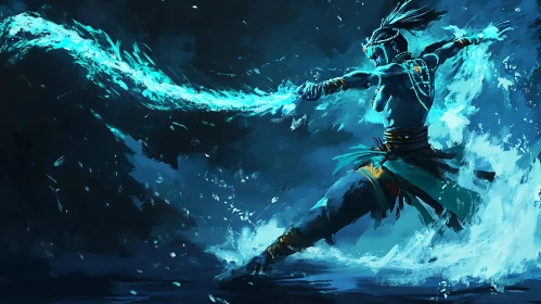 Turquoise Energy Warrior Digital Illustration