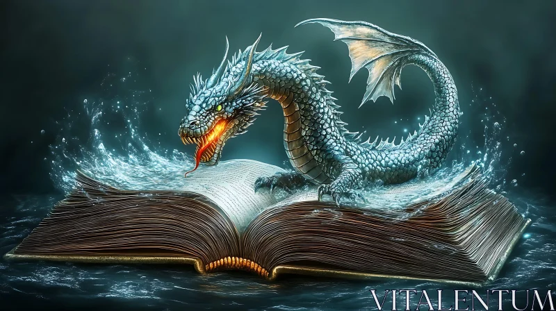 Mythical Dragon Emerging From Book AI Image