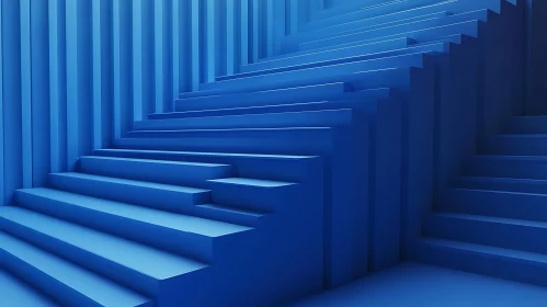 Abstract Blue Stairs Minimalist Art