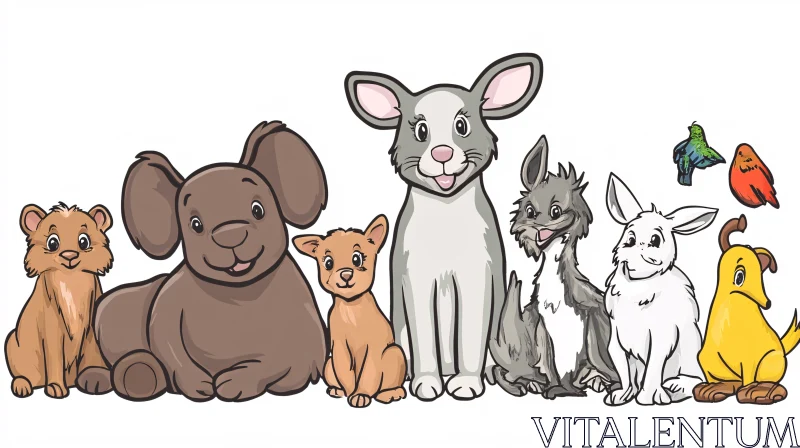 Charming Cartoon Animal Line-Up AI Image