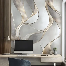 Sleek Office Setup with Artistic Wall Decor